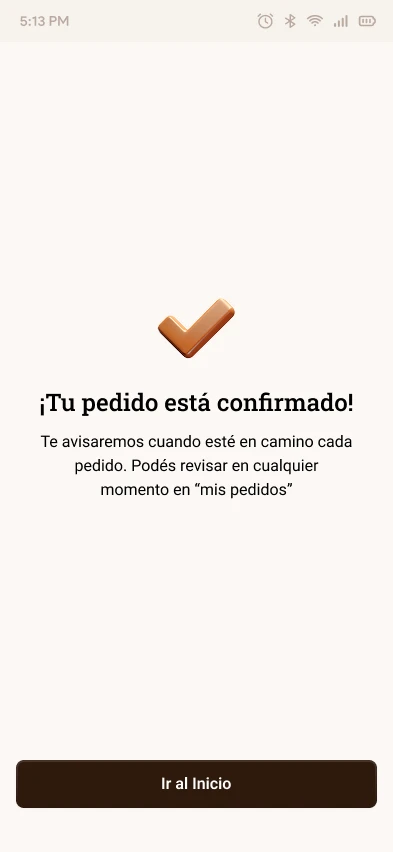 El Molinillo order confirmed screen celebrating a successful weekly meal plan submission