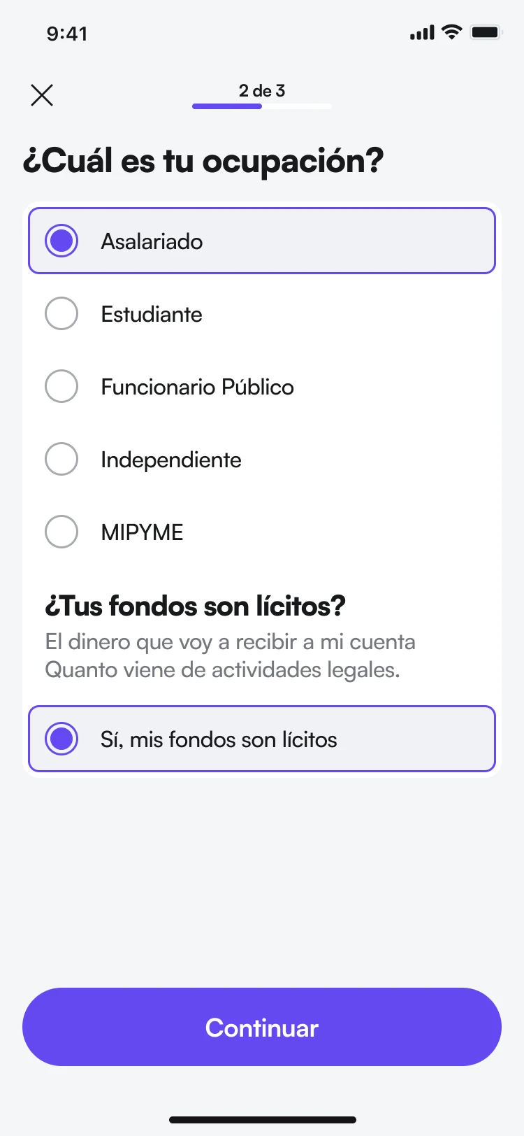 Quanto adult registration screen with identity verification form